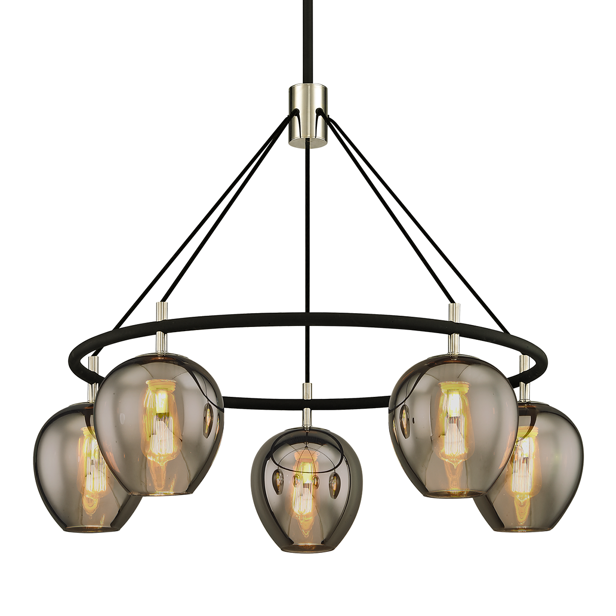 Iliad Chandelier - 5-Light - Carbide Blk & Pol Nickel - Troy Lighting F6215-TBK/PN