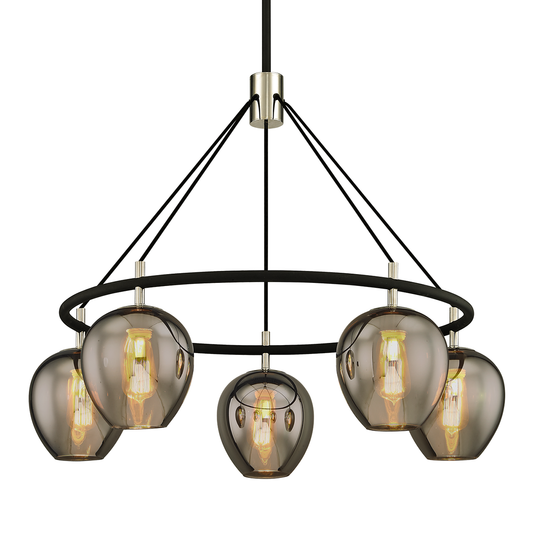 Iliad Chandelier - 5-Light - Carbide Blk & Pol Nickel - Troy Lighting F6215-TBK/PN