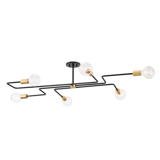 Jena Semi Flush - 6-Light - Aged Brass/Textured Black Combo - Mitzi H488606L-AGB/TBK