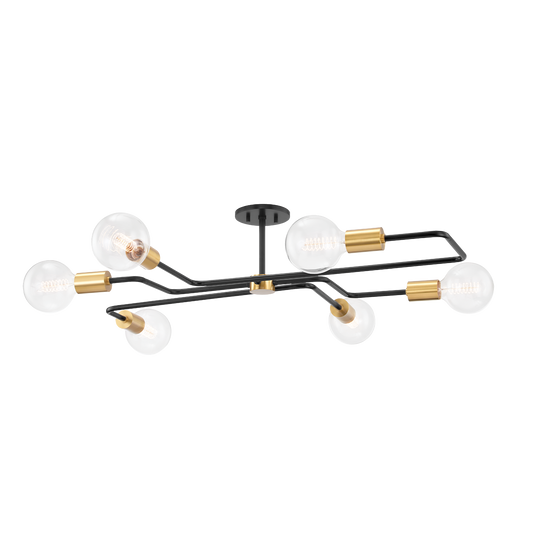 Jena Semi Flush - 6-Light - Aged Brass/Textured Black Combo - Mitzi H488606S-AGB/TBK