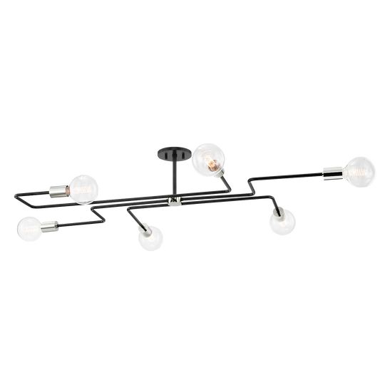 Jena Semi Flush - 6-Light - Polished Nickel/Textured Black - Mitzi H488606L-PN/TBK