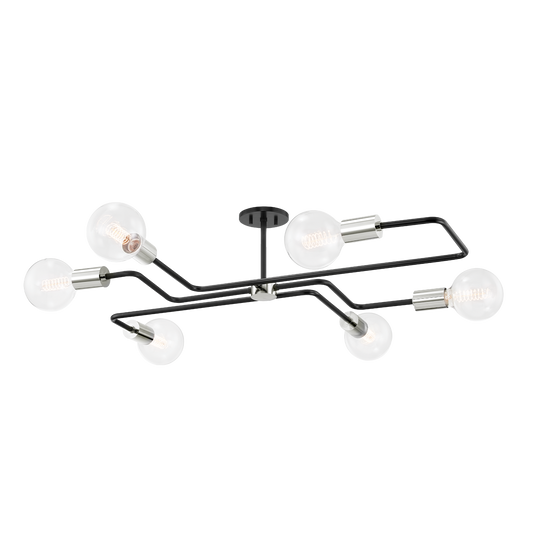 Jena Semi Flush - 6-Light - Polished Nickel/Textured Black - Mitzi H488606S-PN/TBK