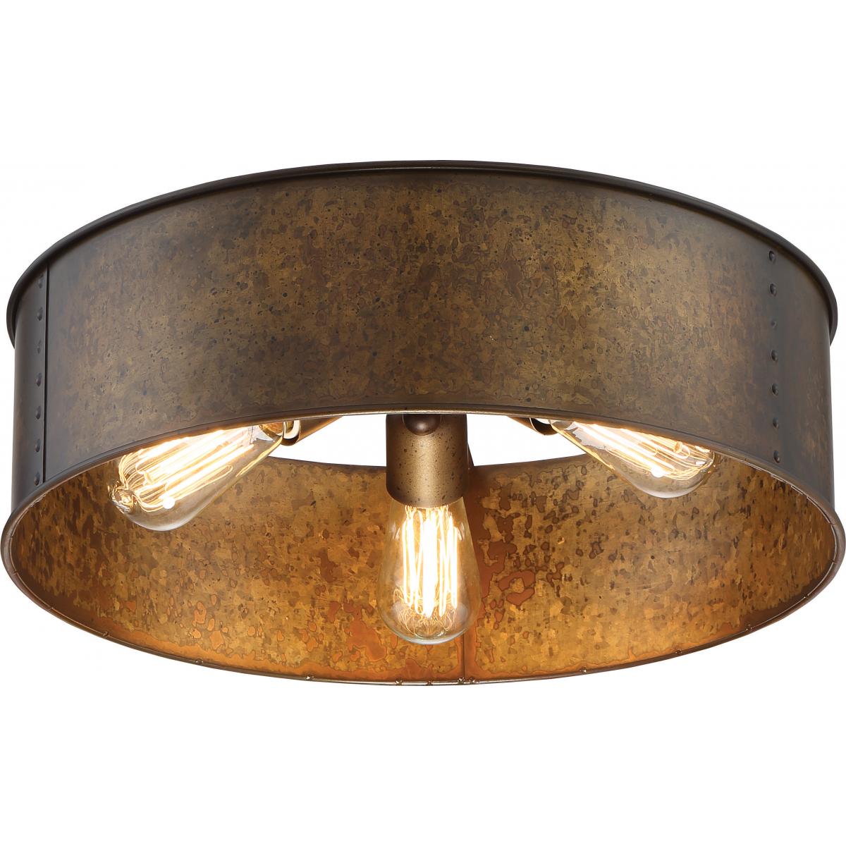 Kettle - 3 Light Flush Fixture - Weathered Brass Finish - Satco 60-5893