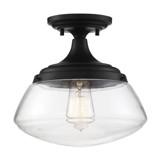 Kew - 1 Light Semi Flush - with Clear Glass - Aged Bronze Finish - Satco 60-6799