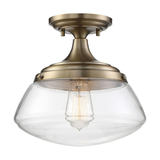Kew - 1 Light Semi Flush - with Clear Glass - Burnished Brass Finish - Satco 60-6797
