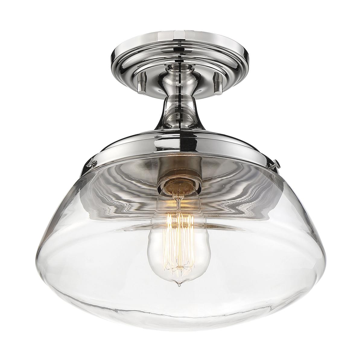 Kew - 1 Light Semi Flush - with Clear Glass - Polished Nickel Finish - Satco 60-6798