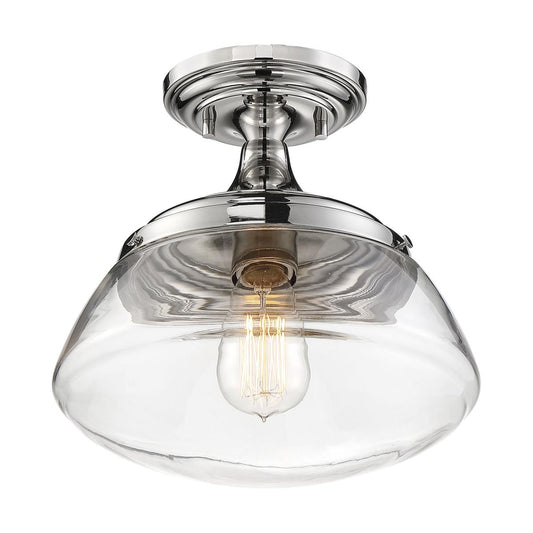Kew - 1 Light Semi Flush - with Clear Glass - Polished Nickel Finish - Satco 60-6798