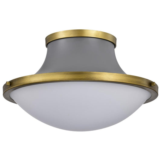 Lafayette 3 Light Flush Mount Fixture - 18 Inches - Gray Finish with Natural Brass Accents and White Opal Glass - Satco 60-7916