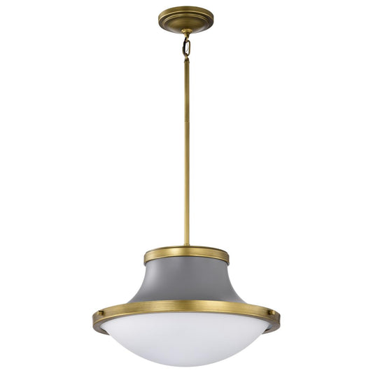 Lafayette 3 Light Pendant - 18 Inches - Gray Finish with Natural Brass Accents and White Opal Glass - Satco 60-7918