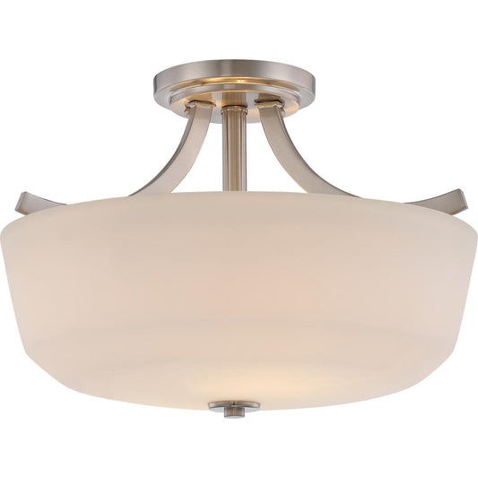 Laguna - 2 Light Semi Flush with White Glass - Brushed Nickel Finish - Satco 60-5826