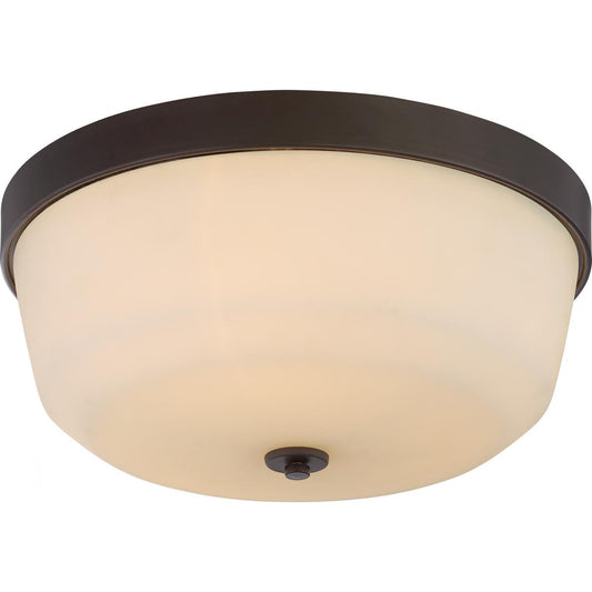 Laguna - 3 Light Flush with White Glass - Aged Bronze Finish - Satco 60-5924