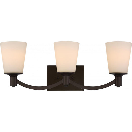 Laguna - 3 Light Vanity with White Glass - Aged Bronze Finish - Satco 60-5923