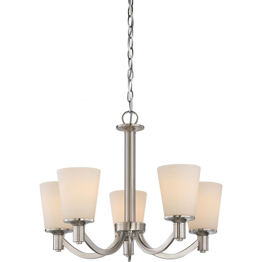 Laguna - 5 Light Hanging with White Glass - Brushed Nickel Finish - Satco 60-5825