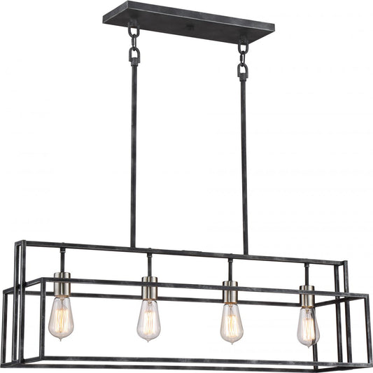 Lake - 4 Light Island Pendant - Iron Black Finish with Brushed Nickel Accents - Satco 60-5859