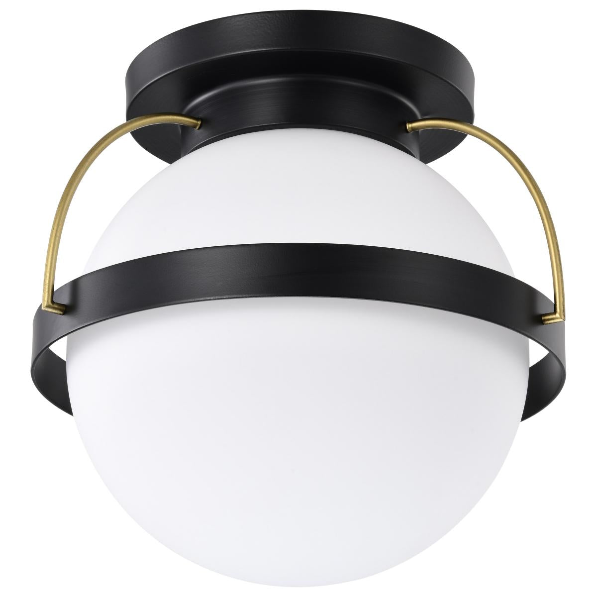 Lakeshore 1 Light Medium Flush - Matte Black & Natural Brass Finish - White Opal Glass - Satco 60-7771
