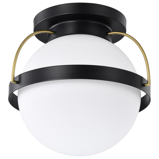 Lakeshore 1 Light Medium Flush - Matte Black & Natural Brass Finish - White Opal Glass - Satco 60-7771