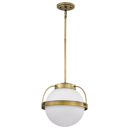 Lakeshore 1 Light Medium Pendant - Natural Brass Finish - White Opal Glass - Satco 60-7784