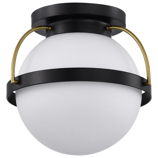 Lakeshore 1 Light Small Flush - Matte Black & Natural Brass Finish - White Opal Glass - Satco 60-7770