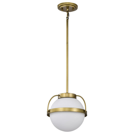 Lakeshore 1 Light Small Pendant - Natural Brass Finish - White Opal Glass - Satco 60-7783