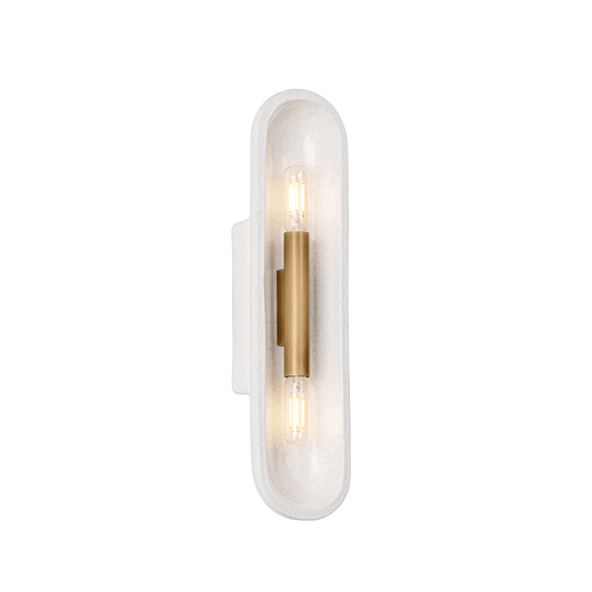 Lane Wall Sconce - 2-Light - Patina Brass/Ceramic White Large Crackle - Troy Lighting B1617-PBR/CLC