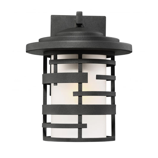 Lansing - 1 Light 12" Wall Lantern with Etched Glass - Textured Black Finish - Satco 60-6402