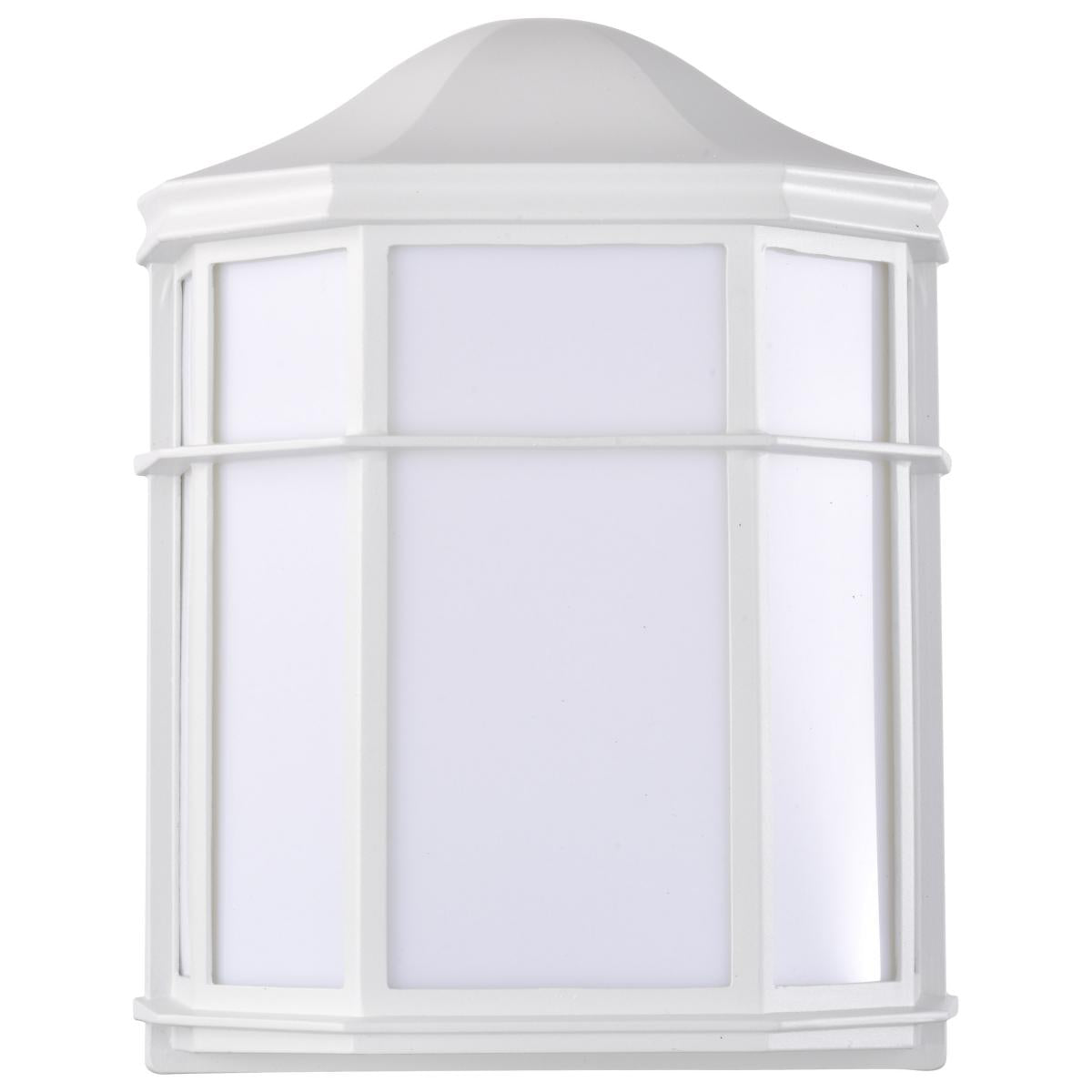 LED Cage Lantern Fixture - White Finish with White Linen Acrylic - Satco 62-1396