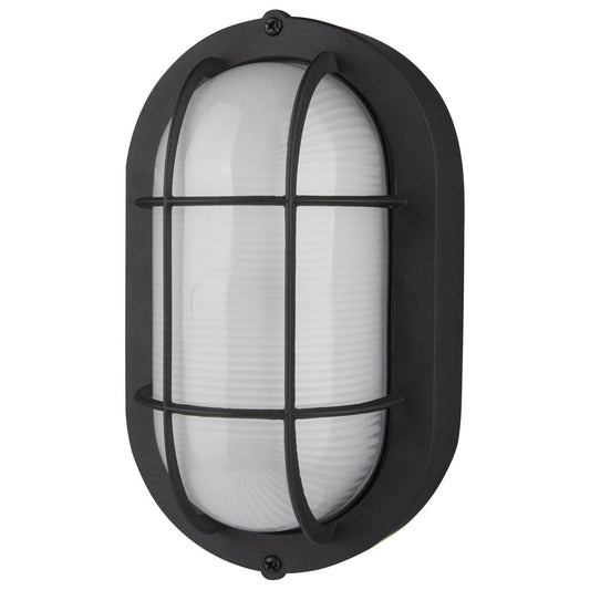 LED Small Oval Bulk Head Fixture - Black Finish with White Glass - Satco 62-1389