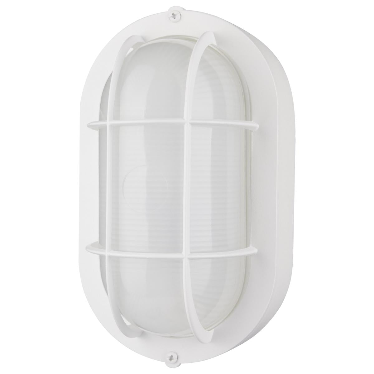 LED Small Oval Bulk Head Fixture - White Finish with White Glass - Satco 62-1388