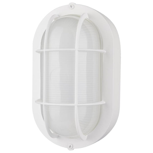 LED Small Oval Bulk Head Fixture - White Finish with White Glass - Satco 62-1388
