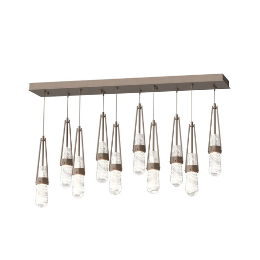 Link 10-Light Blown Glass Pendant - Bronze - Clear with White Threading Glass by Hubbardton Forge