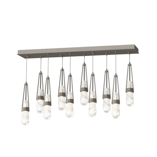 Link 10-Light Blown Glass Pendant - Dark Smoke - Clear with White Threading Glass by Hubbardton Forge