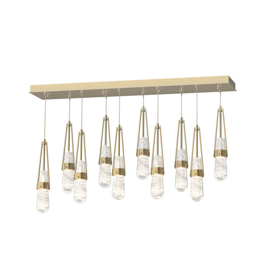 Link 10-Light Blown Glass Pendant - Modern Brass - Clear with White Threading Glass by Hubbardton Forge