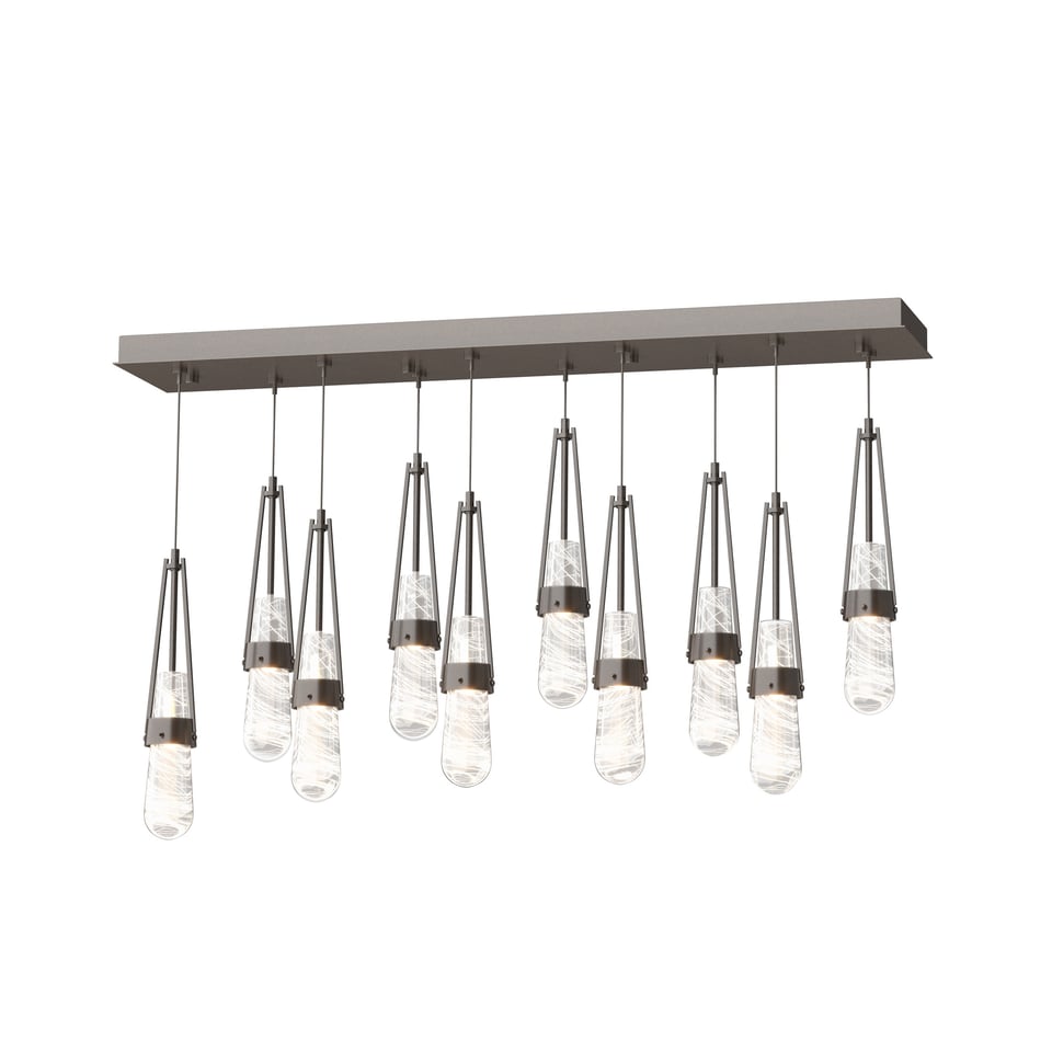 Link 10-Light Blown Glass Pendant - Oil Rubbed Bronze - Clear with White Threading Glass by Hubbardton Forge