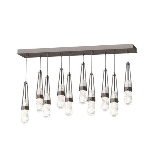 Link 10-Light Blown Glass Pendant - Oil Rubbed Bronze - Clear with White Threading Glass by Hubbardton Forge