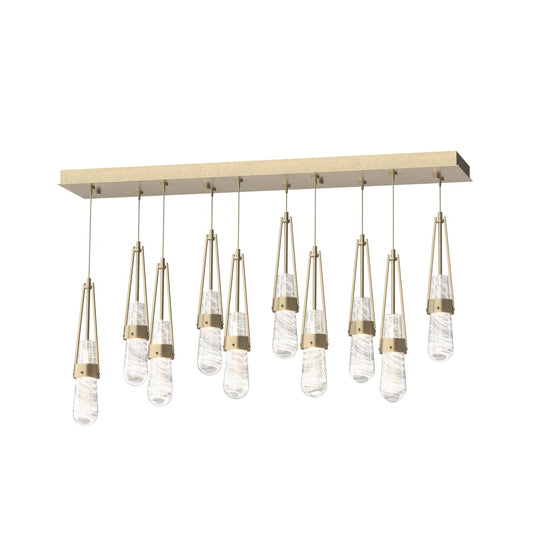 Link 10-Light Blown Glass Pendant - Soft Gold - Clear with White Threading Glass by Hubbardton Forge