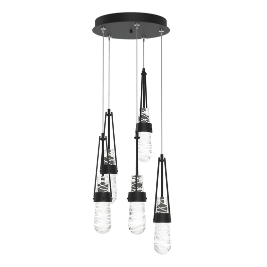Link 5-Light Blown Glass Pendant - Black - Clear with White Threading Glass by Hubbardton Forge