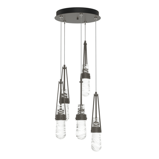 Link 5-Light Blown Glass Pendant - Dark Smoke - Clear with White Threading Glass by Hubbardton Forge