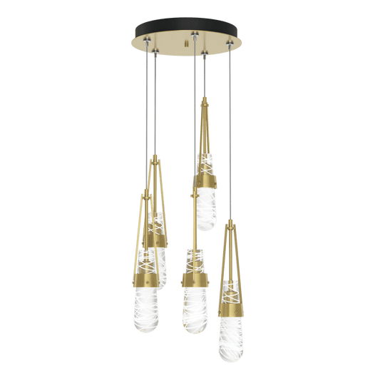 Link 5-Light Blown Glass Pendant - Modern Brass - Clear with White Threading Glass by Hubbardton Forge