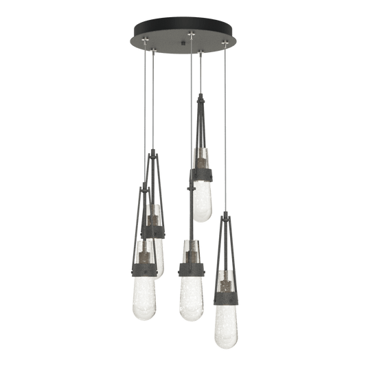 Link 5-Light Blown Glass Pendant - Natural Iron - Clear Bubble Glass by Hubbardton Forge