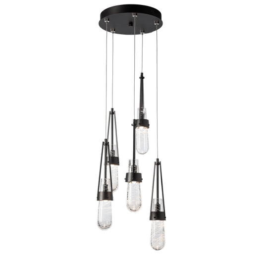 Link 5-Light Blown Glass Pendant - Oil Rubbed Bronze - Clear with White Threading Glass by Hubbardton Forge