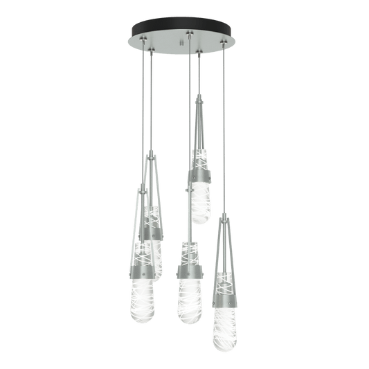 Link 5-Light Blown Glass Pendant - Vintage Platinum - Clear with White Threading Glass by Hubbardton Forge