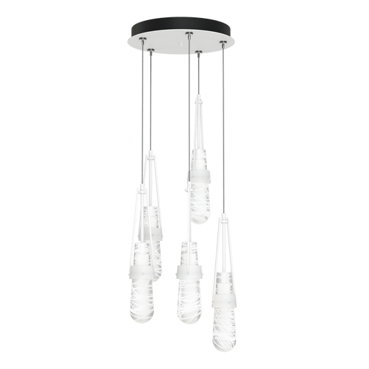 Link 5-Light Blown Glass Pendant - White - Clear with White Threading Glass by Hubbardton Forge