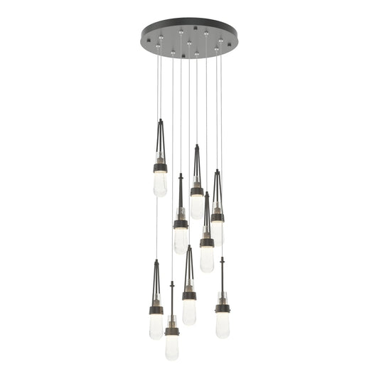 Link 9-Light Blown Glass Pendant - Black - Clear Bubble Glass by Hubbardton Forge
