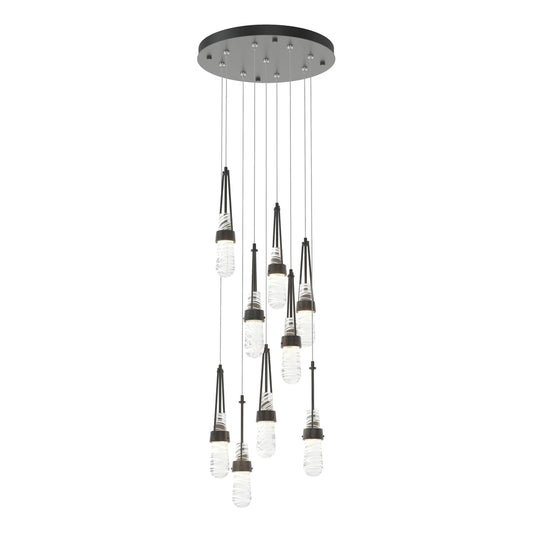 Link 9-Light Blown Glass Pendant - Black - Clear with White Threading Glass by Hubbardton Forge