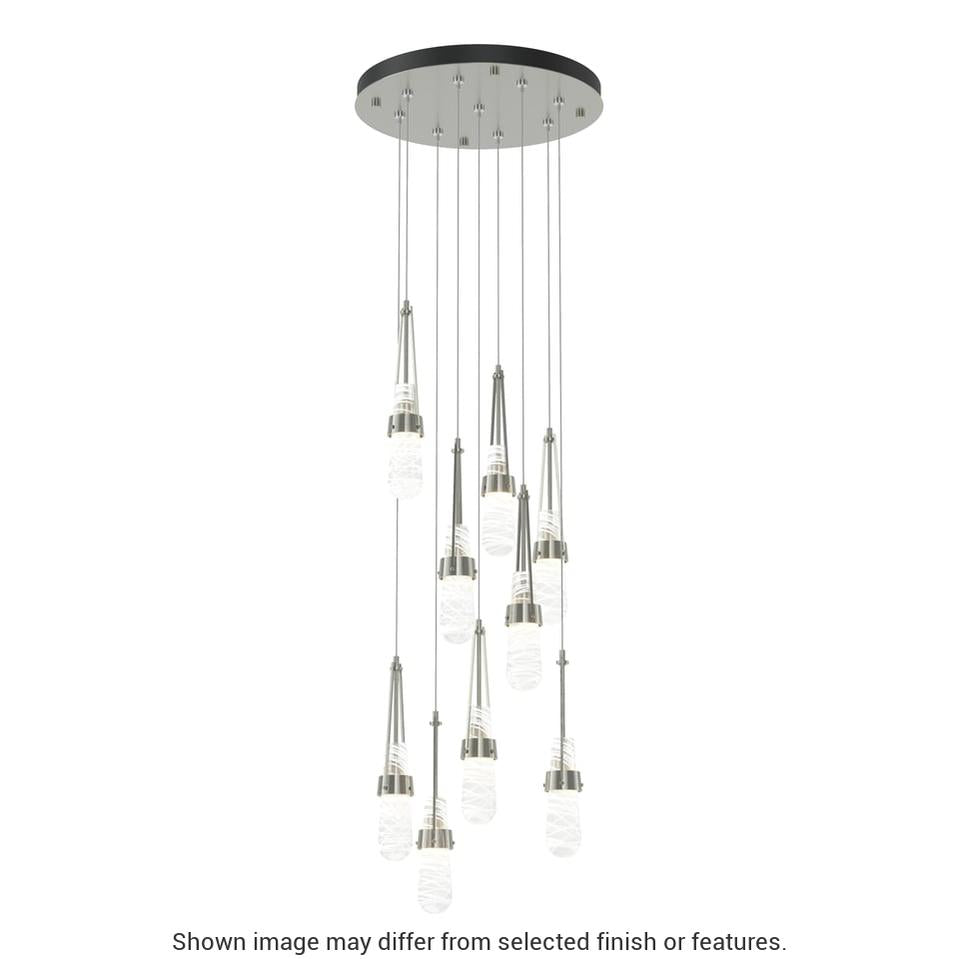 Link 9-Light Blown Glass Pendant - White - Clear with White Threading Glass by Hubbardton Forge