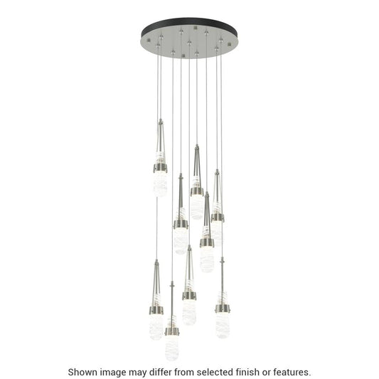 Link 9-Light Blown Glass Pendant - White - Clear with White Threading Glass by Hubbardton Forge