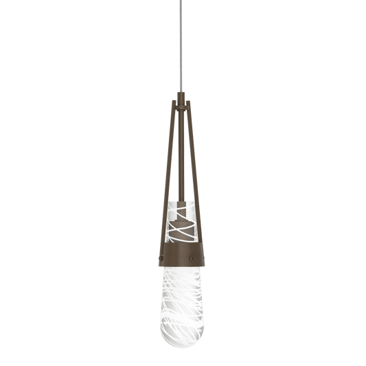 Link Blown Glass Low Voltage Mini Pendant - Bronze - Clear with White Threading Glass by Hubbardton Forge