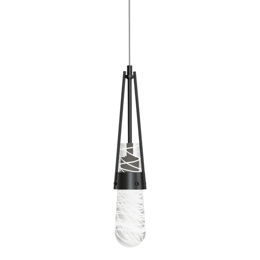 Link Blown Glass Low Voltage Mini Pendant - Ink - Clear with White Threading Glass by Hubbardton Forge
