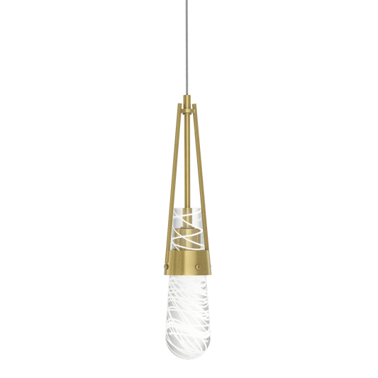 Link Blown Glass Low Voltage Mini Pendant - Modern Brass - Clear with White Threading Glass by Hubbardton Forge
