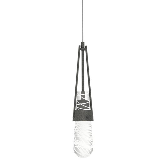 Link Blown Glass Low Voltage Mini Pendant - Natural Iron - Clear with White Threading Glass by Hubbardton Forge